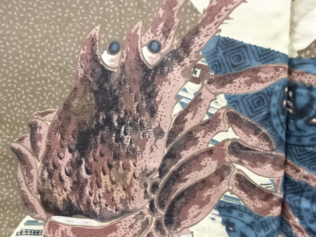 JAPANESE KIMONO / ANTIQUE MENS HAORI / MONTSUKI / ISE LOBSTER (lining)